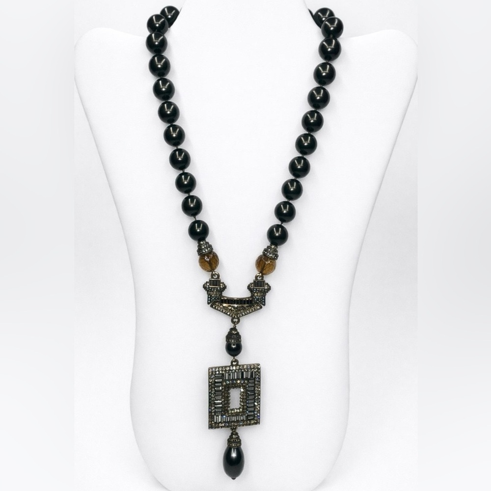 Heidi Daus Statement Necklace – Olive Green & Gunmetal Crystal